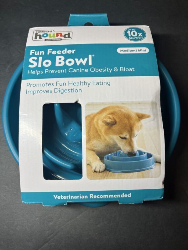 Outward Hound Fun Feeder Slo Bowl, 10x Slow Feeder Dog Bowl, Medium/Mini, Blue