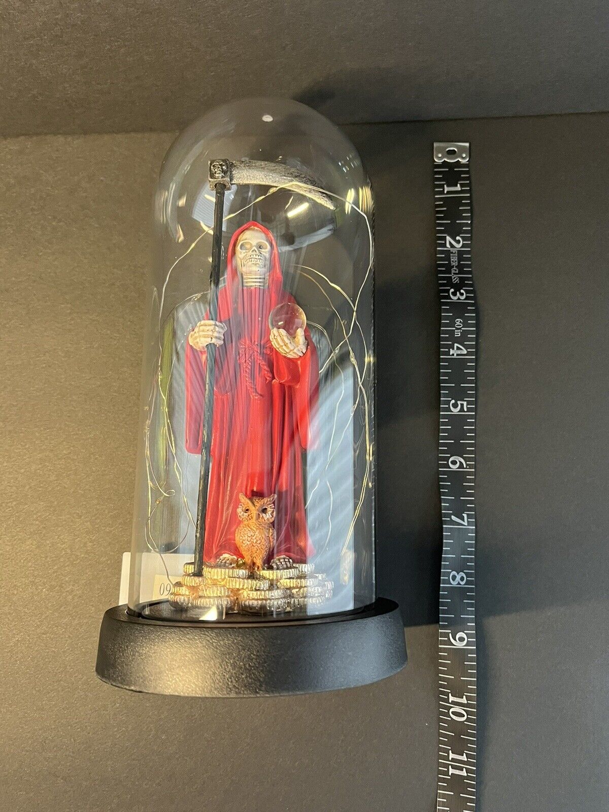 Santa Muerte Statue Red Globe Multicolored LED Lights 9" In Gift Box-0941-RD..