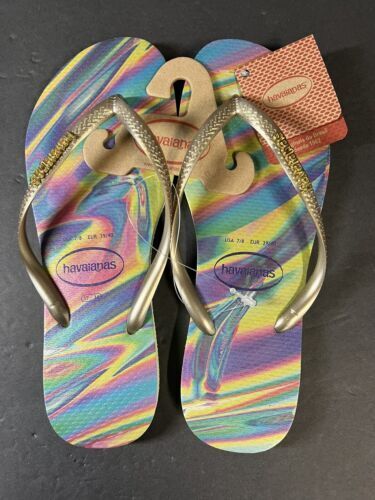 Havaianas Slim Iridescent Flip Flops Size USA 7/8 EUR 39/40 Multi Color