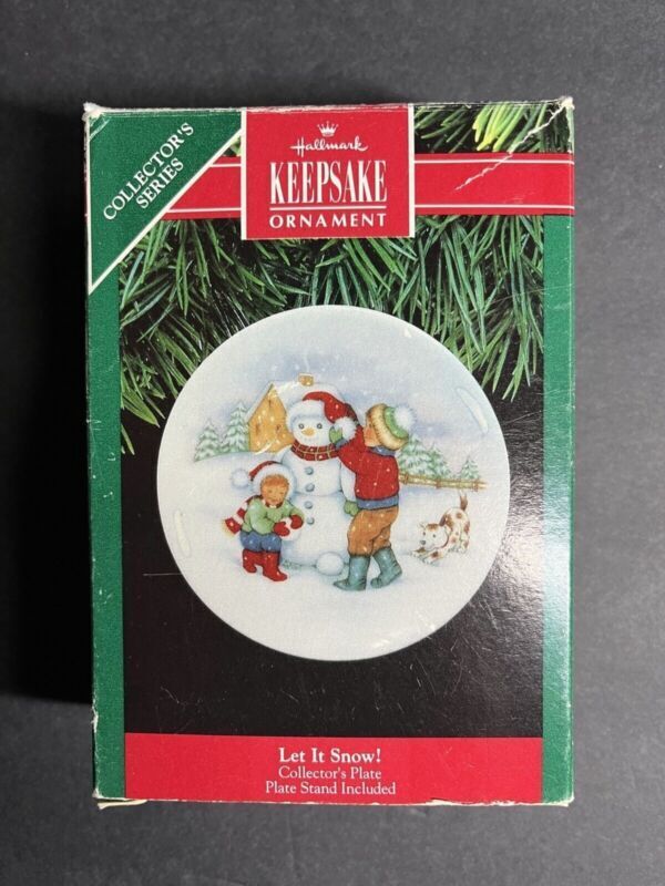 1991 Hallmark Let It Snow Porcelain Plate Christmas Ornament Collector's Se