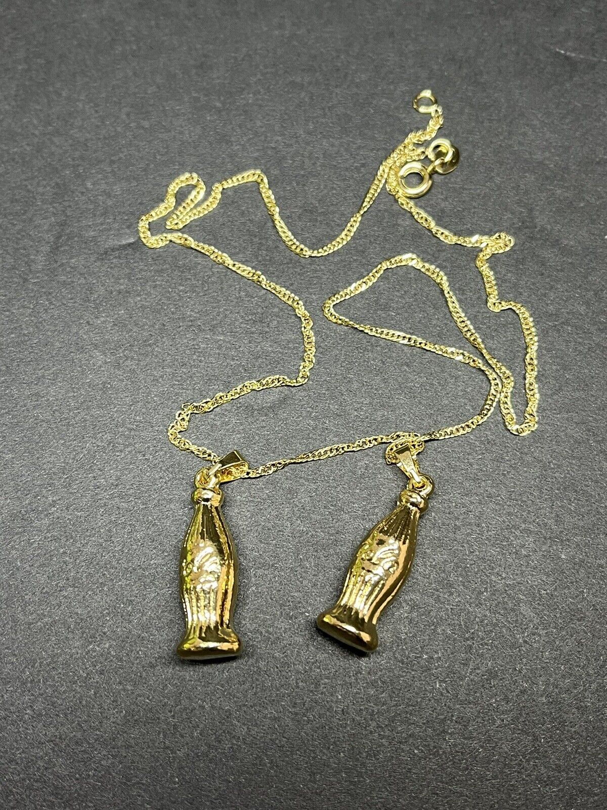 18k Gold Filled Cola Coke W/2 Bottle Pendant,Chain..