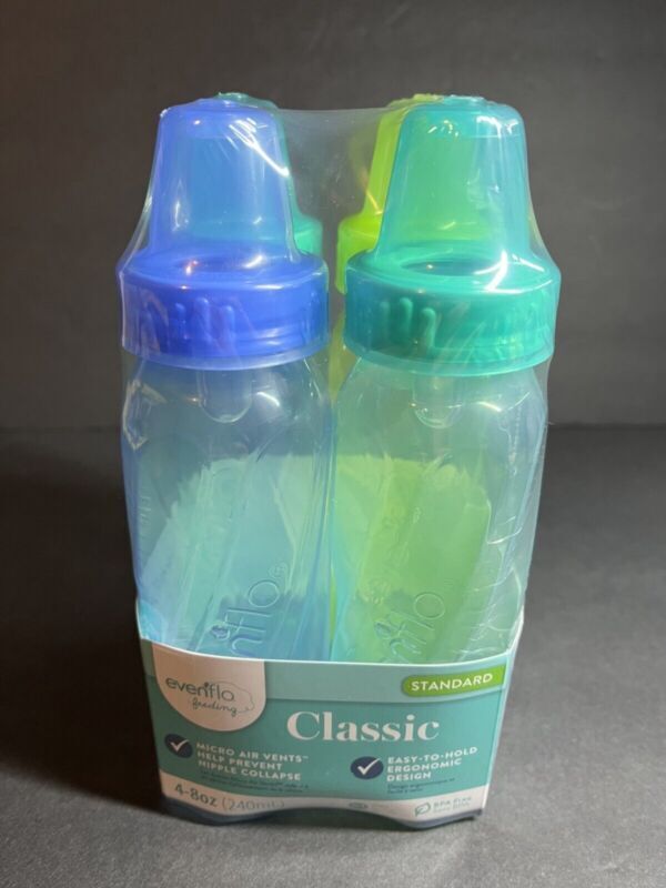 2 Pack Of 4 Evenflo Feeding Classic Plastic Bottle 8 Oz BPA Free Ergonomic