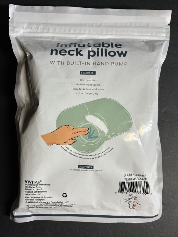 Inflatable Neck Pillow With Built In Hand Pump Travel Pillow /NEW