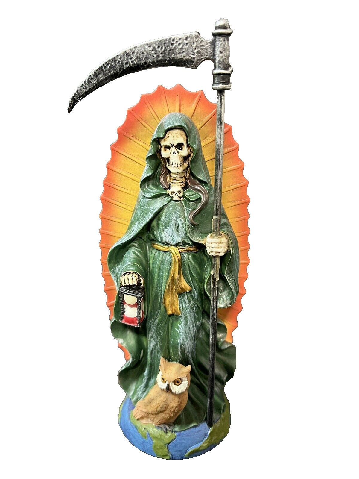 Santa Muerte Green Gown Figurine Death statue  7 inches - 15241