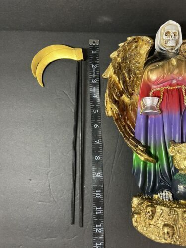 SANTA MUERTE 13" GRIM REAPER OWL ROBE SCYTHE SKULL GLOBE FANTASY FIGURINE 1