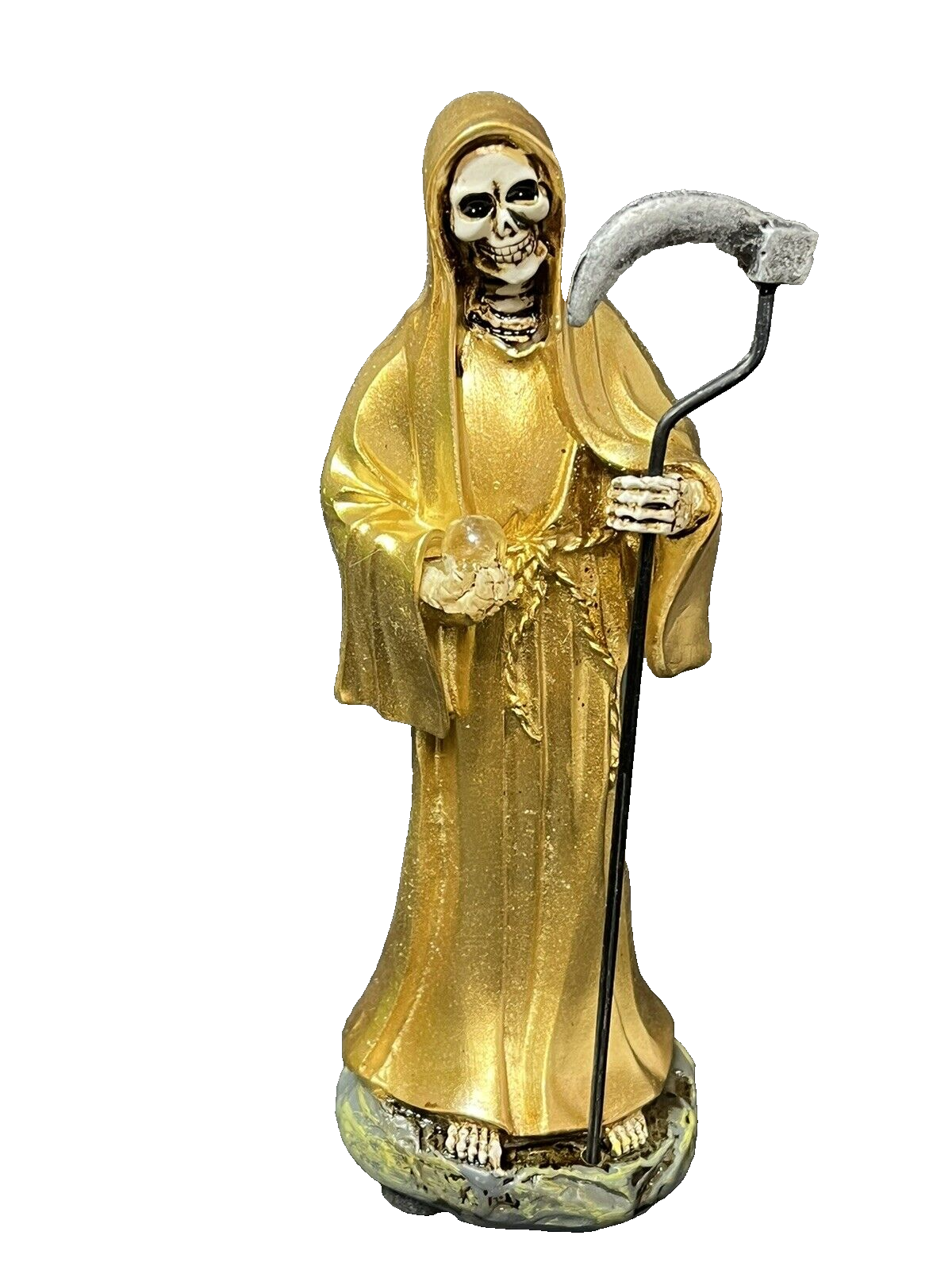 Santa Muerte 5" Gold Dress Holy Death Grim Reaper Skull Skeleton 2013JGD-5