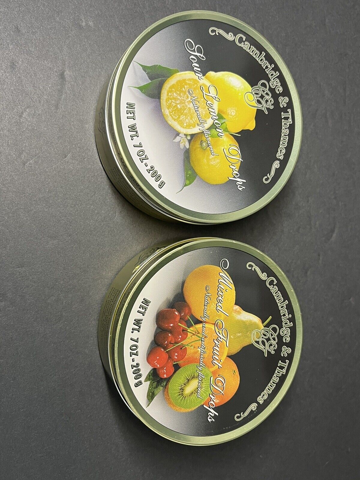 2 Pcs Cambridge & Thames Hard Candy 7oz 200g Tins Lemon / mixed Fruit Drops..