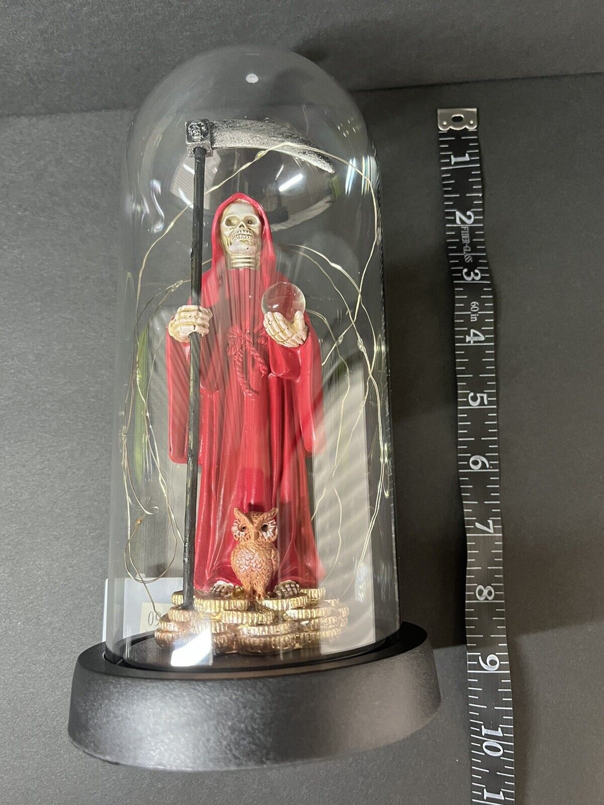 Santa Muerte Statue Red Globe Multicolored LED Lights 9" In Gift Box-0941-RD..