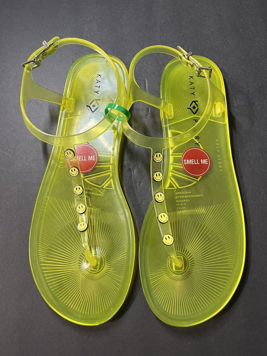 KATY PERRY THE GELI YELLOW SMILEY FACE JELLY FLAT ANKLE STRAP SANDALS  11US/41.5