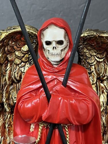 SANTA MUERTE 13" GRIM REAPER OWL ROBE SCYTHE SKULL GLOBE FANTASY FIGURINE -