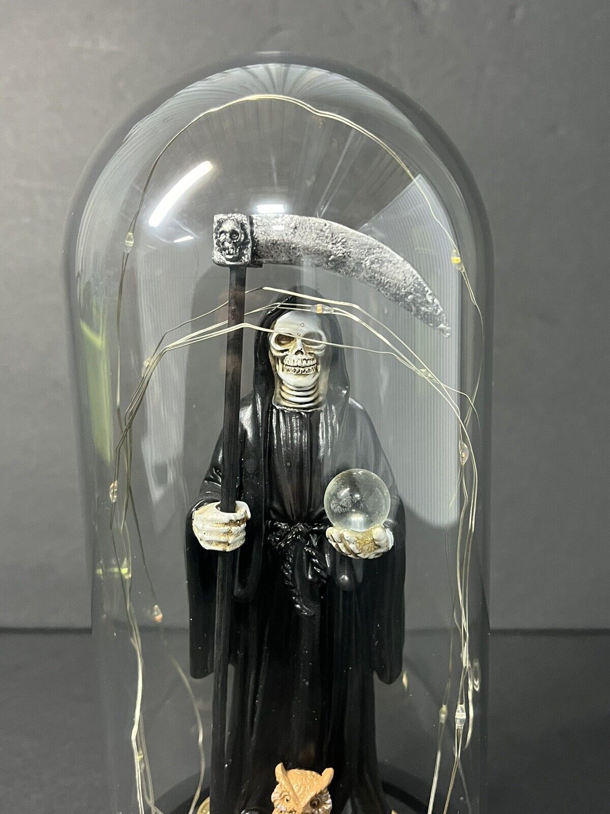 Santa Muerte Statue Black Globe  Multicolored LED Lights 9" In Gift Box-0941-BK