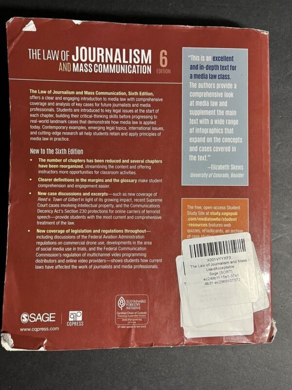 The Law of Journalism and Mass Communication by Reynolds paperback