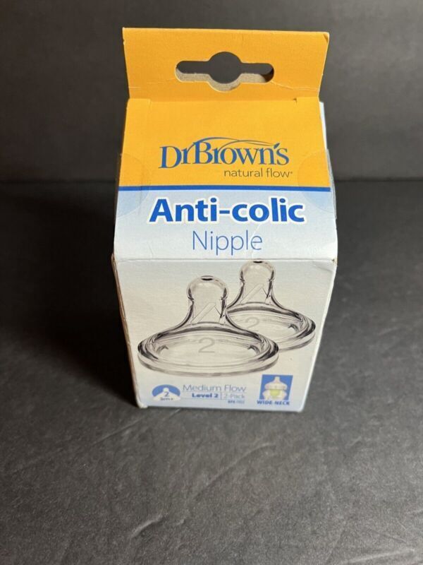 Dr. Brown’s Natural Flow Wide-Neck Baby Bottle Silicone Anti-Colic Nipple 2-Pack