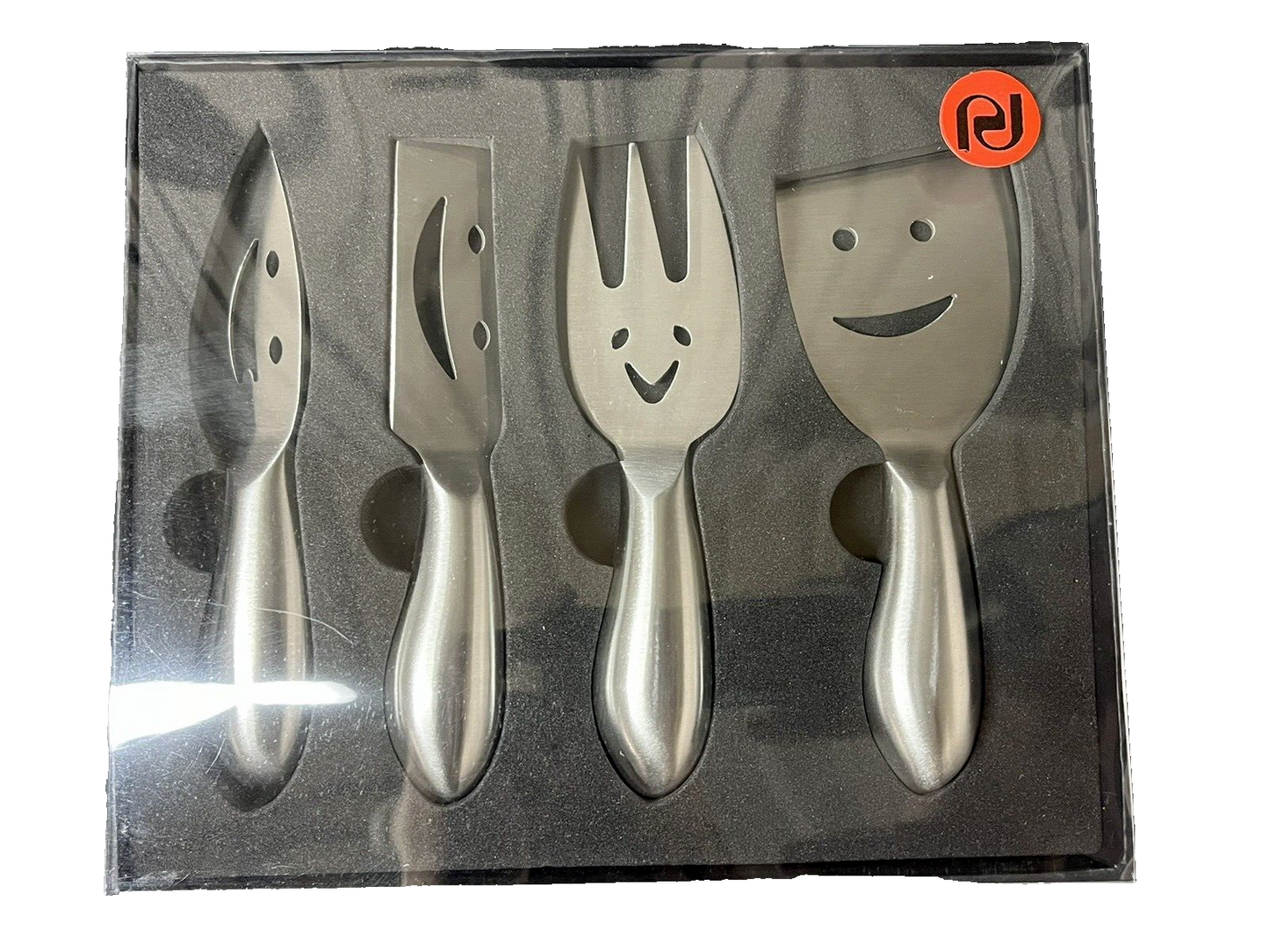 Smiley Face Cheese Knife Gift Set of 4, Silver