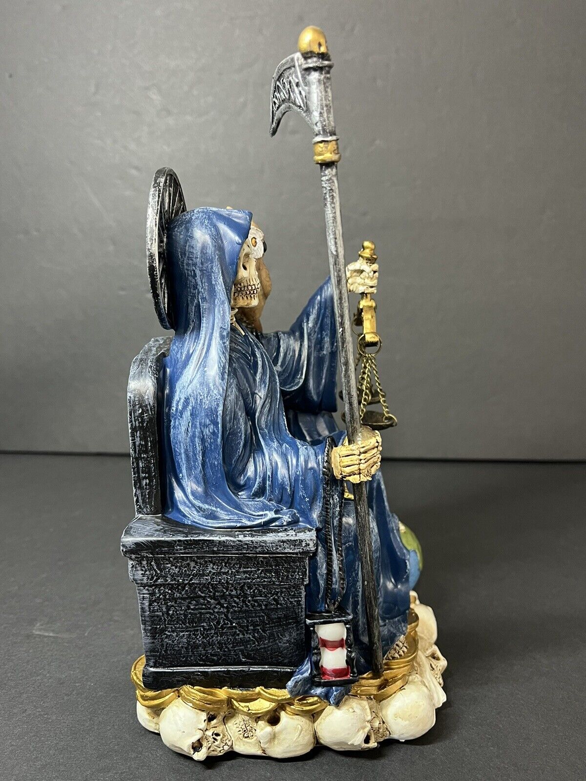 Santa Muerte 9'' Sitting Blue Gown with Owl Figurine 9 Inch 15247