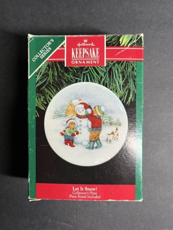 1991 Hallmark Let It Snow Porcelain Plate Christmas Ornament Collector's Se