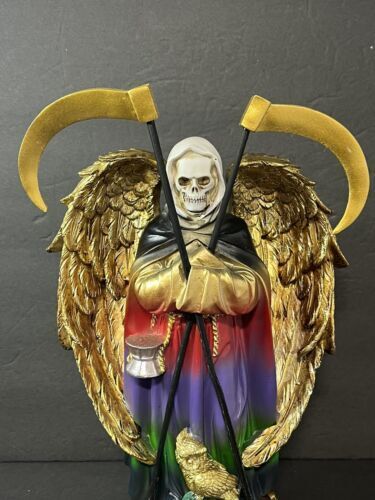 SANTA MUERTE 13" GRIM REAPER OWL ROBE SCYTHE SKULL GLOBE FANTASY FIGURINE 1