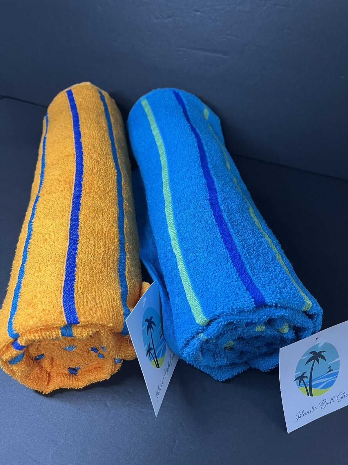 2 Pcs Islander Beach Towels Velour  28x60 inches Yellow  ,Blue..