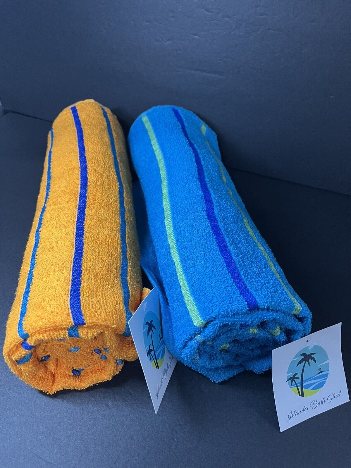 2 Pcs Islander Beach Towels Velour  28x60 inches Yellow  ,Blue..