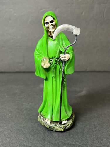 Santa Muerte 5" Green Dress Holy Death Grim Reaper Skull Skeleton 2013JGR-5