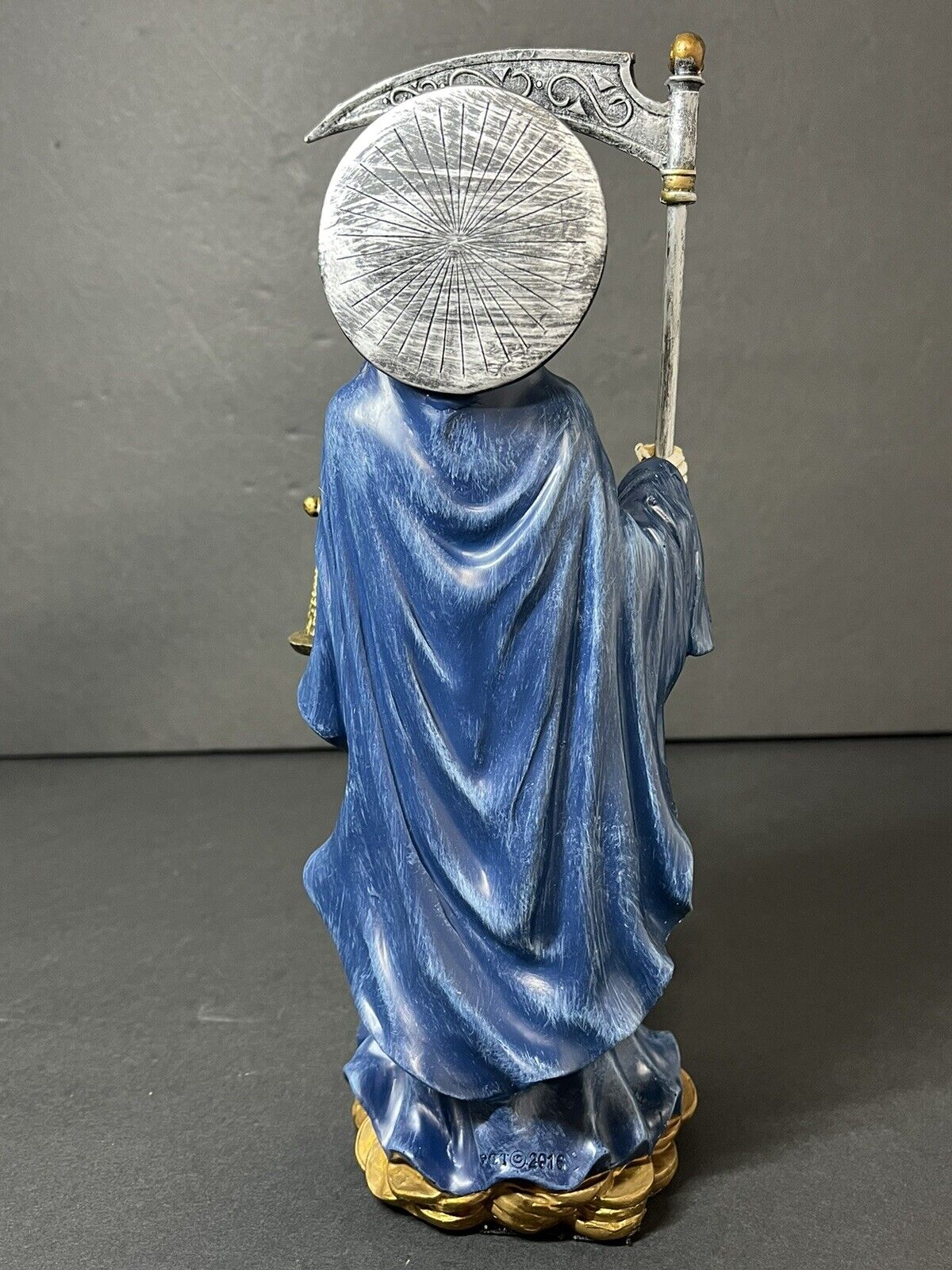 Santa Muerte 10'' Standing Blue  Scythe Scales of Justice And Wise Owl 15245..