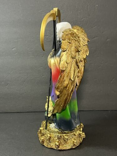 SANTA MUERTE 13" GRIM REAPER OWL ROBE SCYTHE SKULL GLOBE FANTASY FIGURINE 1