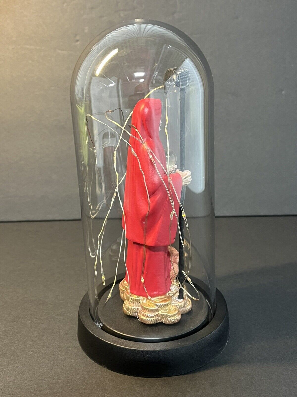 Santa Muerte Statue Red Globe Multicolored LED Lights 9" In Gift Box-0941-RD..