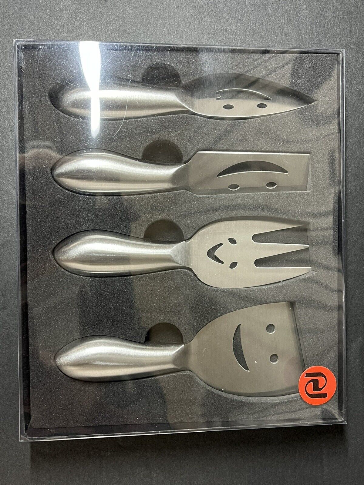 Smiley Face Cheese Knife Gift Set of 4, Silver