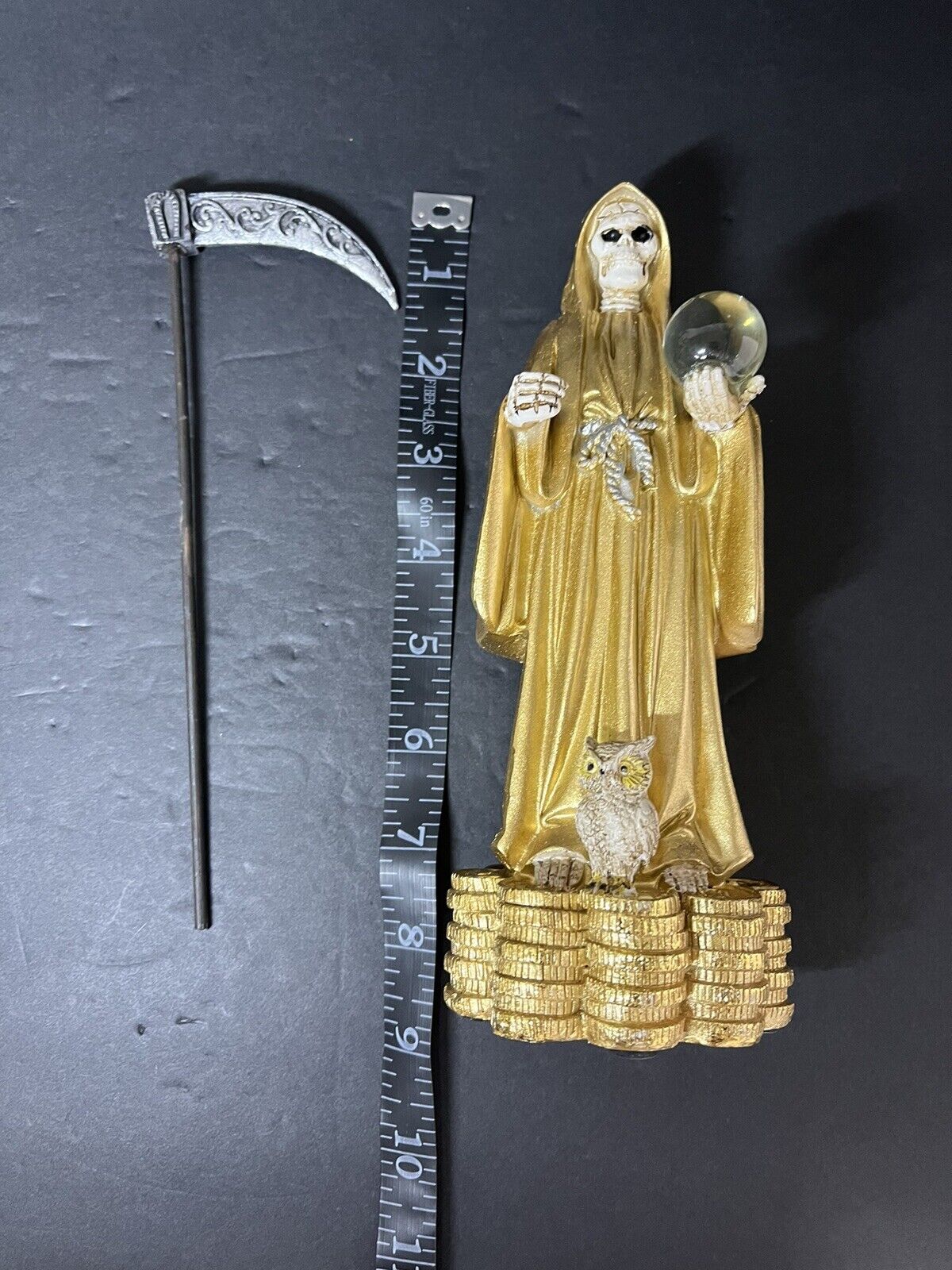 Santa Muerte Gold 9" Holy Death Statue Owl statue - 78360