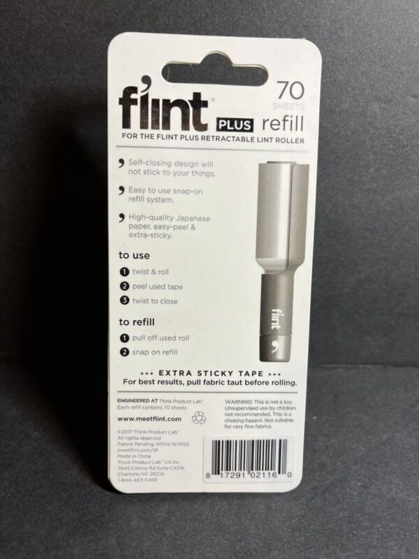 Flint Plus Refill 70 Sheets Each Retractable Lint Roller Extra Sticky Large