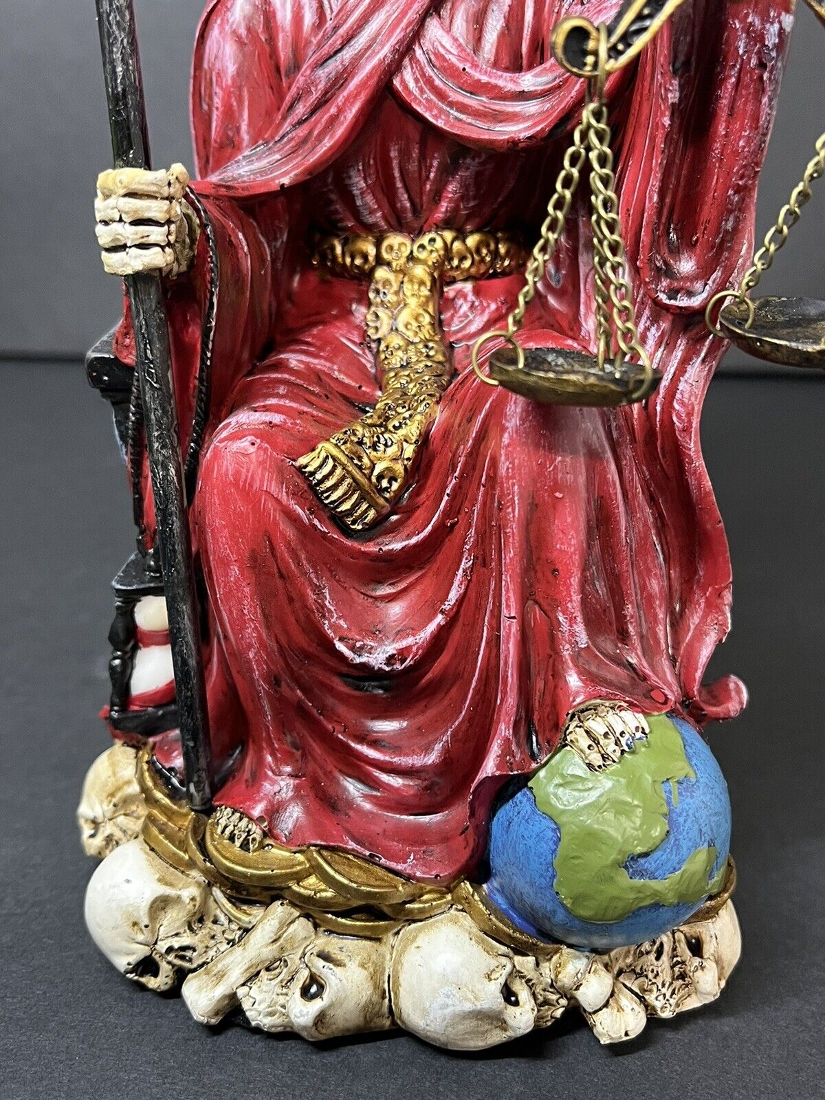 Santa Muerte 9'' Sitting  Red Gown with Owl Figurine 9 Inch 15250