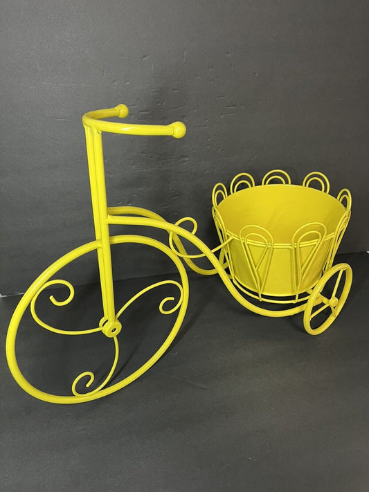 Tricycle Planter Metal Plant Stand Baskets  Flower Pot Decor , Yellow..