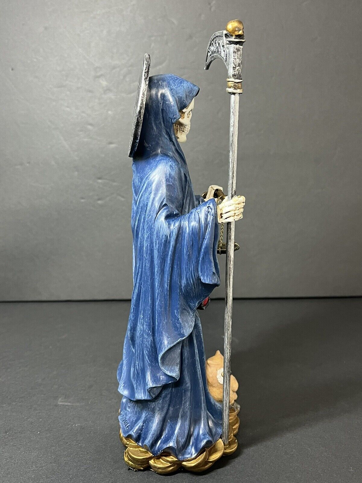 Santa Muerte 10'' Standing Blue  Scythe Scales of Justice And Wise Owl 15245..