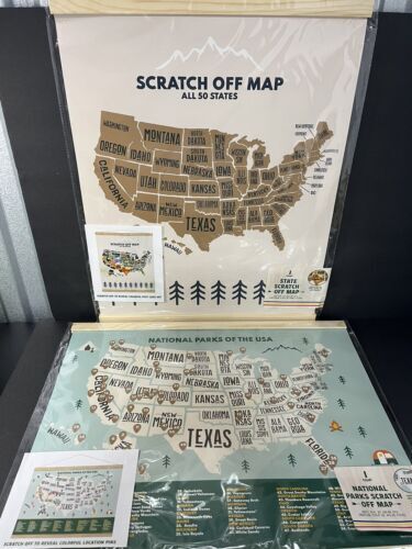 LOT OF 2 Scratch Off Map All 50 States / National Parks of The USA