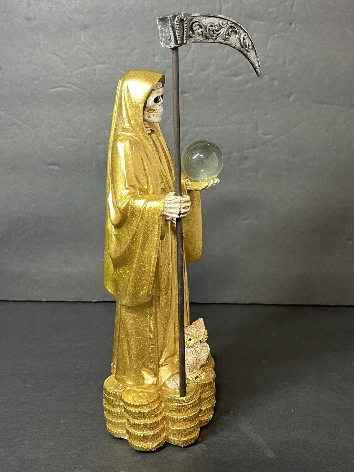 Santa Muerte Gold 9" Holy Death Statue Owl statue - 78360