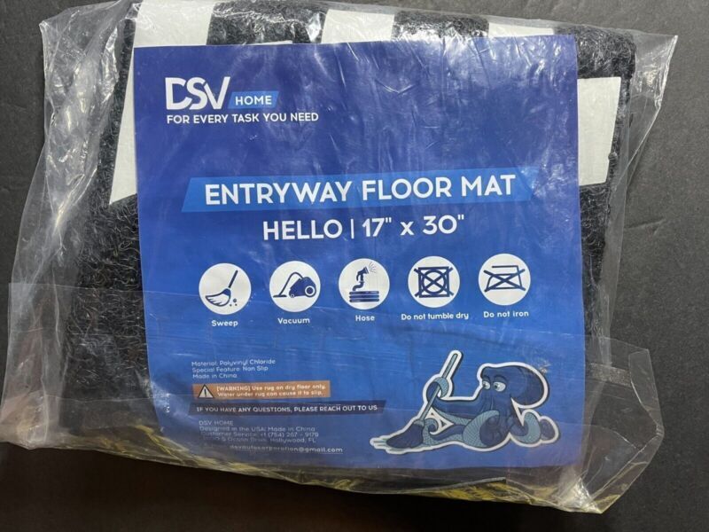 DSV Home Entryway Floor Mat Hello 17"×30" Black Non-Slip Welcome Outdo