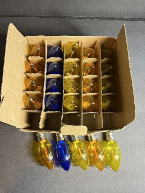 PACK OF 25 String Light Bulbs Yellow & Blue Replacement Electrical Colorful