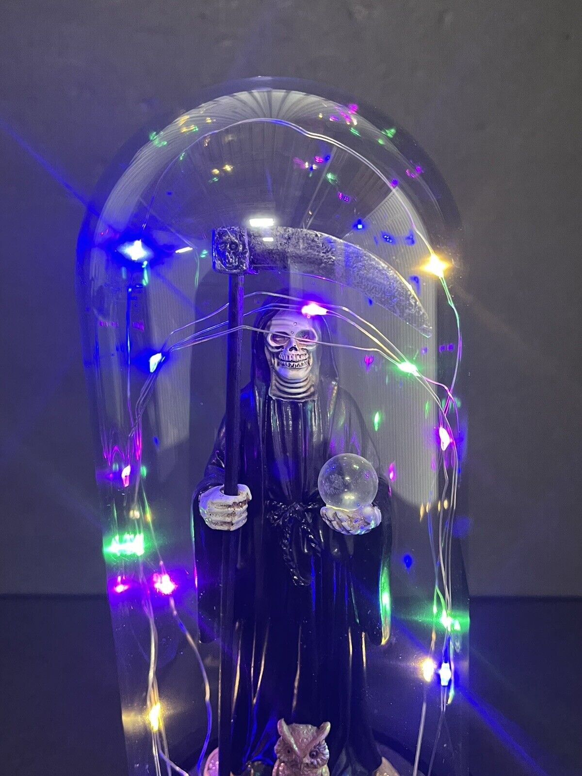 Santa Muerte Statue Black Globe  Multicolored LED Lights 9" In Gift Box-0941-BK