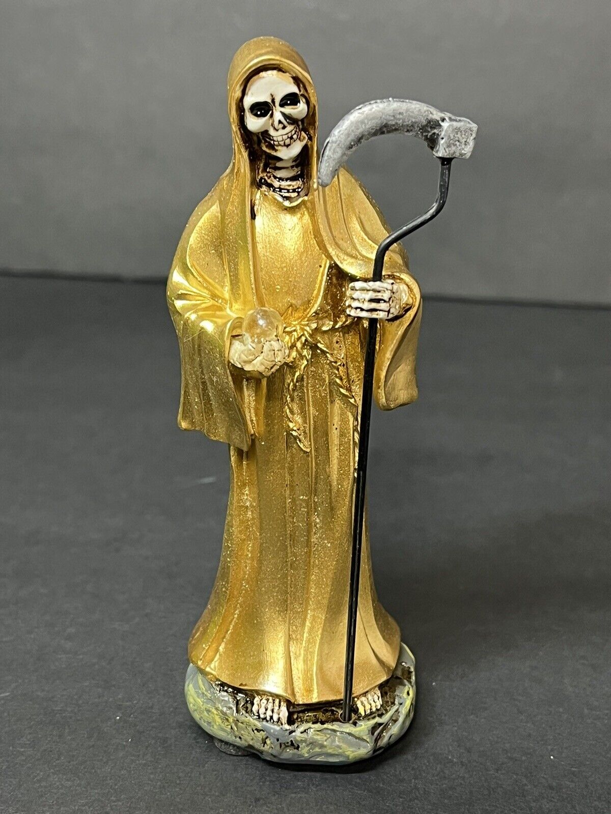 Santa Muerte 5" Gold Dress Holy Death Grim Reaper Skull Skeleton 2013JGD-5