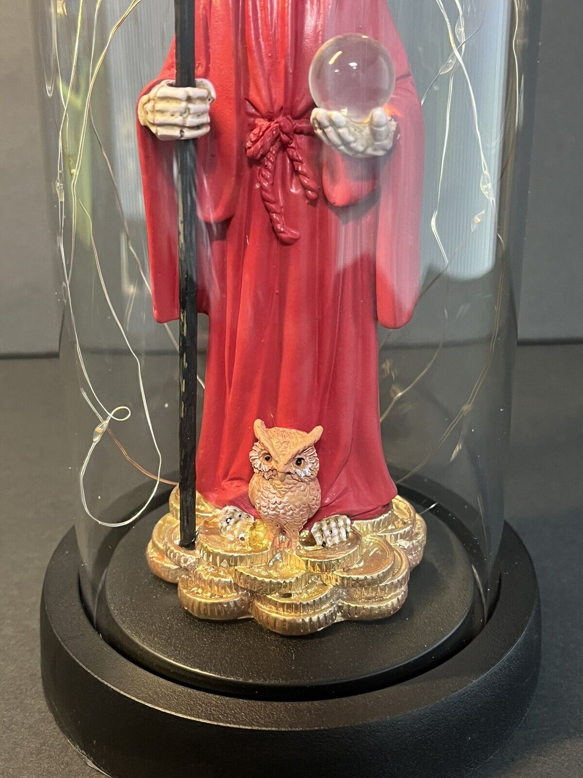 Santa Muerte Statue Red Globe Multicolored LED Lights 9" In Gift Box-0941-RD..