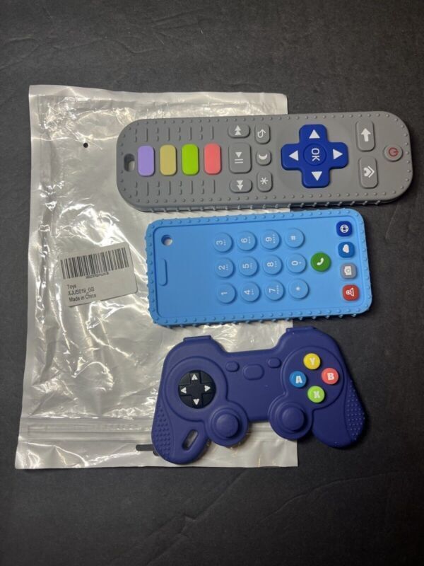 3 Pc Silicone Mobile, TV Remote and Game Control Teether Toy Chew for Baby Teeth