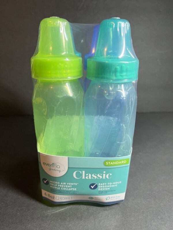 2 Pack Of 4 Evenflo Feeding Classic Plastic Bottle 8 Oz BPA Free Ergonomic