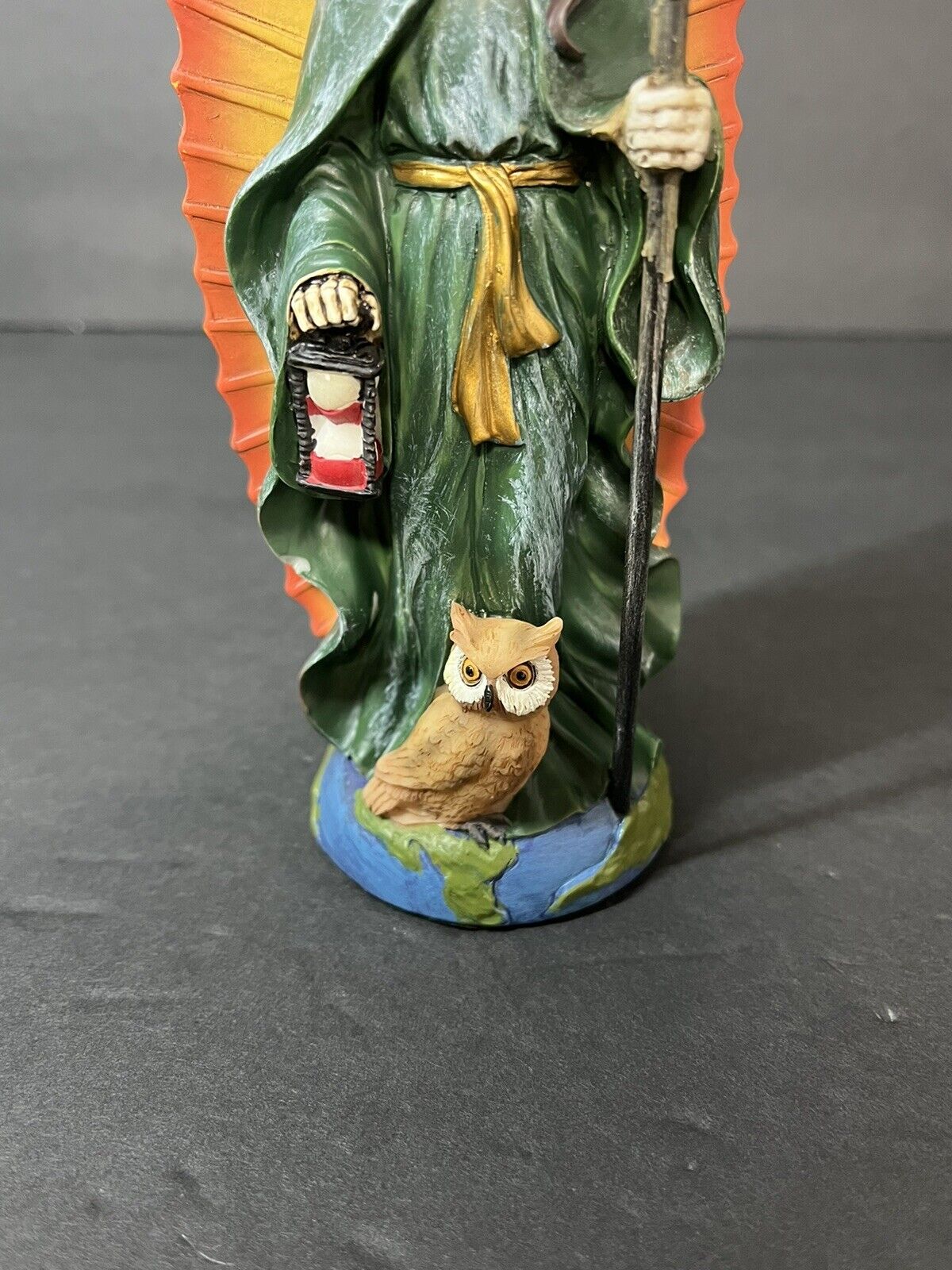 Santa Muerte Green Gown Figurine Death statue  7 inches - 15241