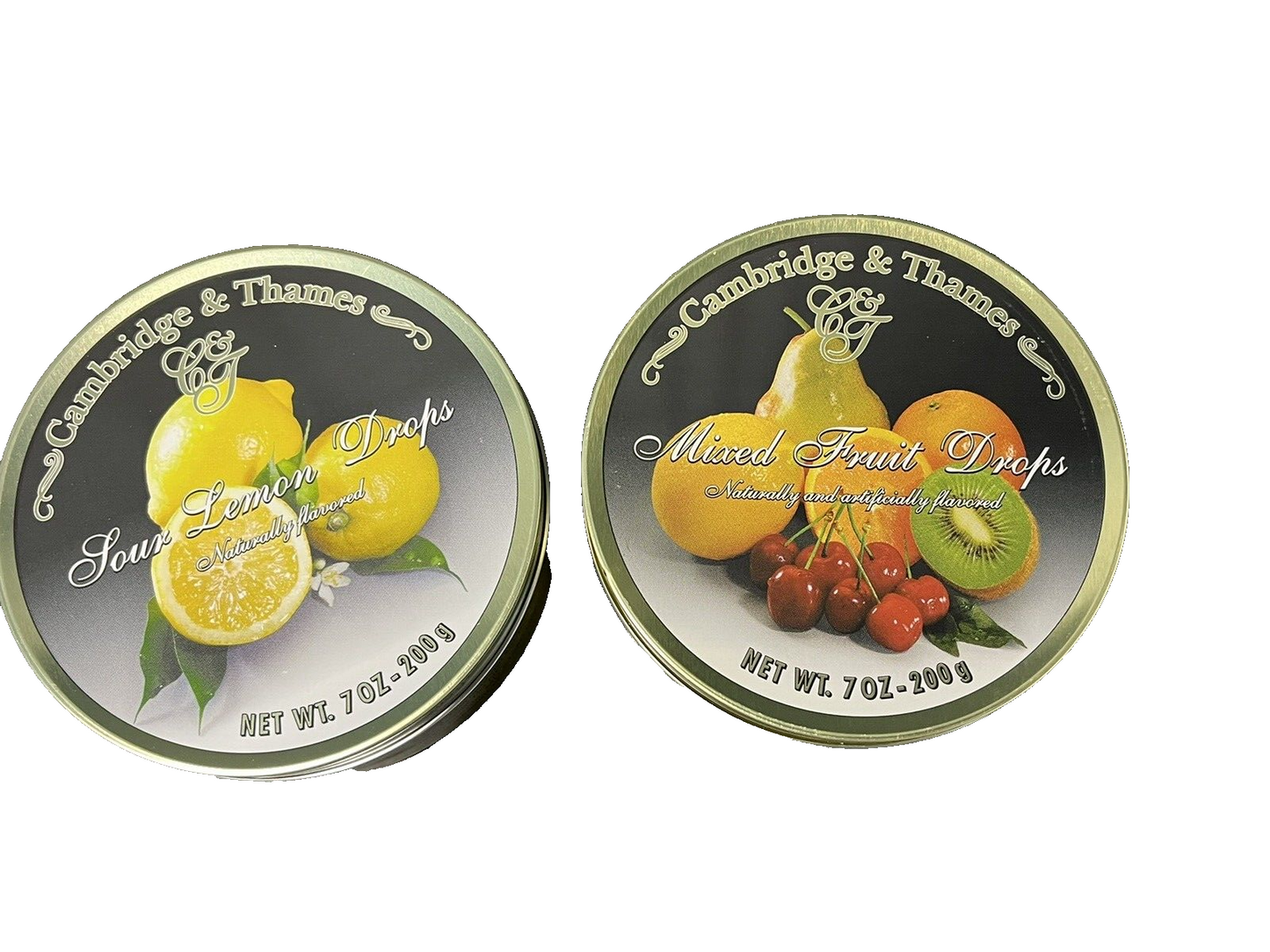 2 Pcs Cambridge & Thames Hard Candy 7oz 200g Tins Lemon / mixed Fruit Drops..