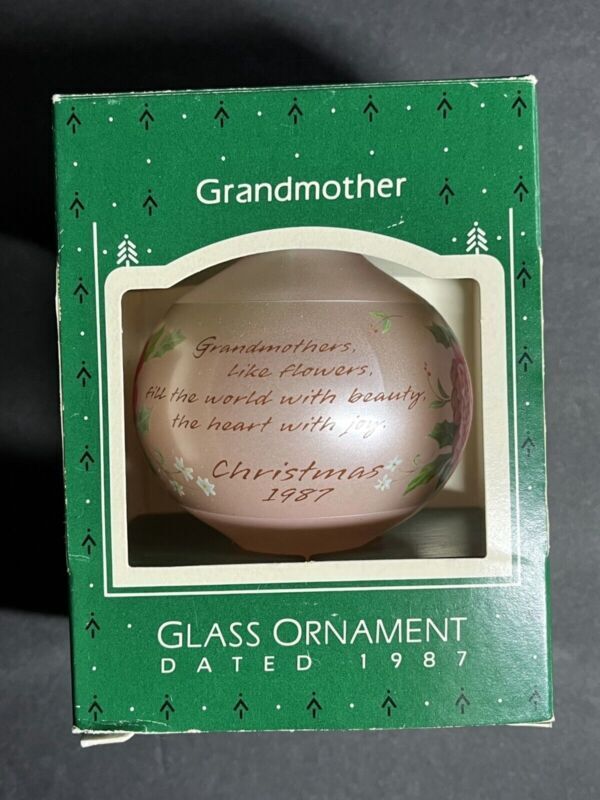 1987 Hallmark Christmas Teardrop Pink Glass Ball Ornament Grandmother