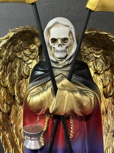 SANTA MUERTE 13" GRIM REAPER OWL ROBE SCYTHE SKULL GLOBE FANTASY FIGURINE 1