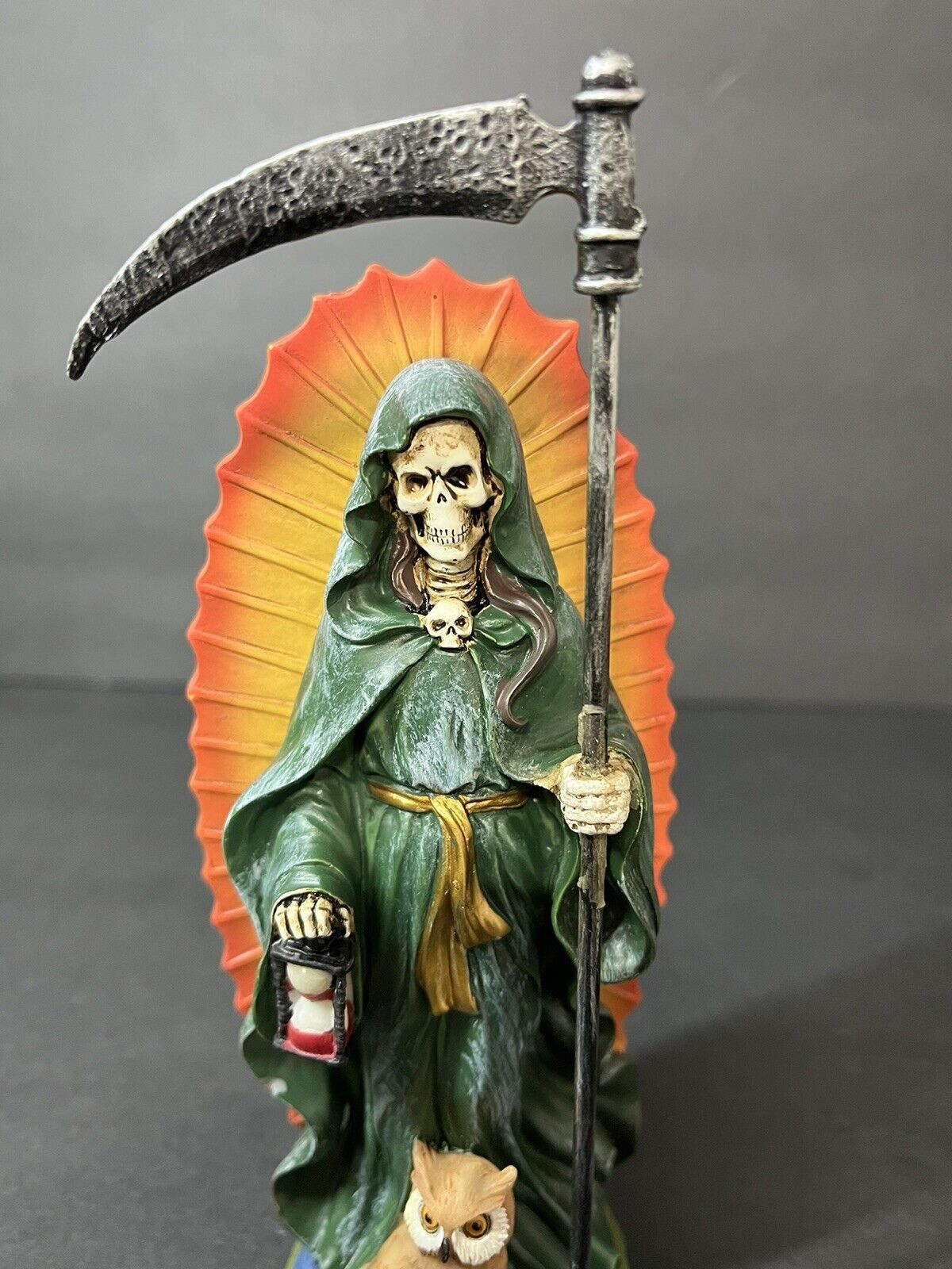 Santa Muerte Green Gown Figurine Death statue  7 inches - 15241