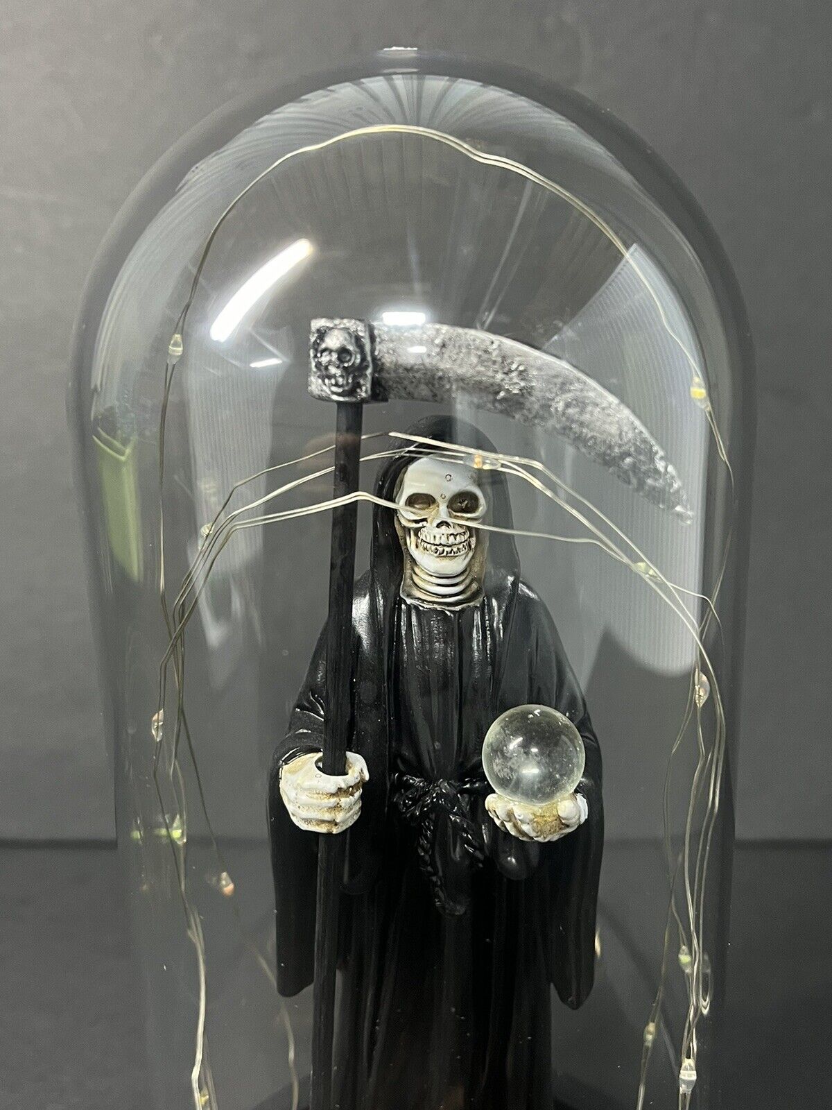 Santa Muerte Statue Black Globe  Multicolored LED Lights 9" In Gift Box-0941-BK