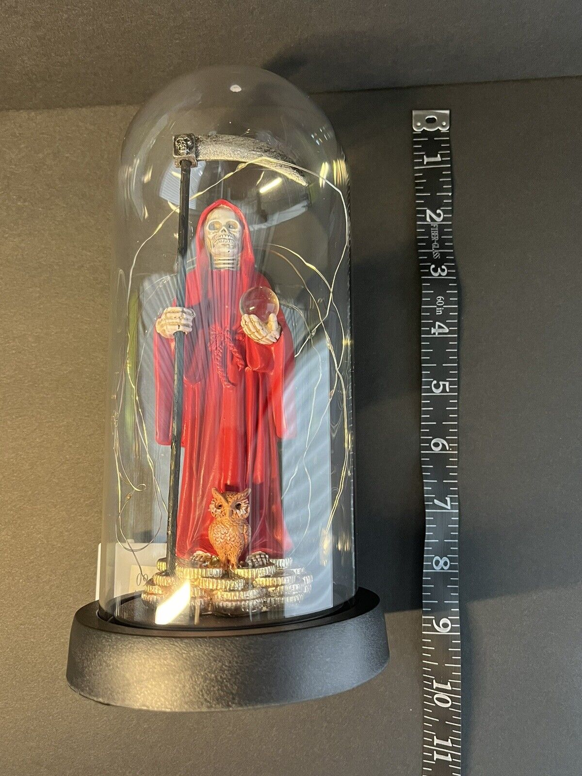 Santa Muerte Statue Red Globe Multicolored LED Lights 9" In Gift Box-0941-RD..