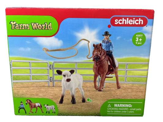 Schleich 42577 Team Roping with Cowgirl Farm Figurine Toys Play Set